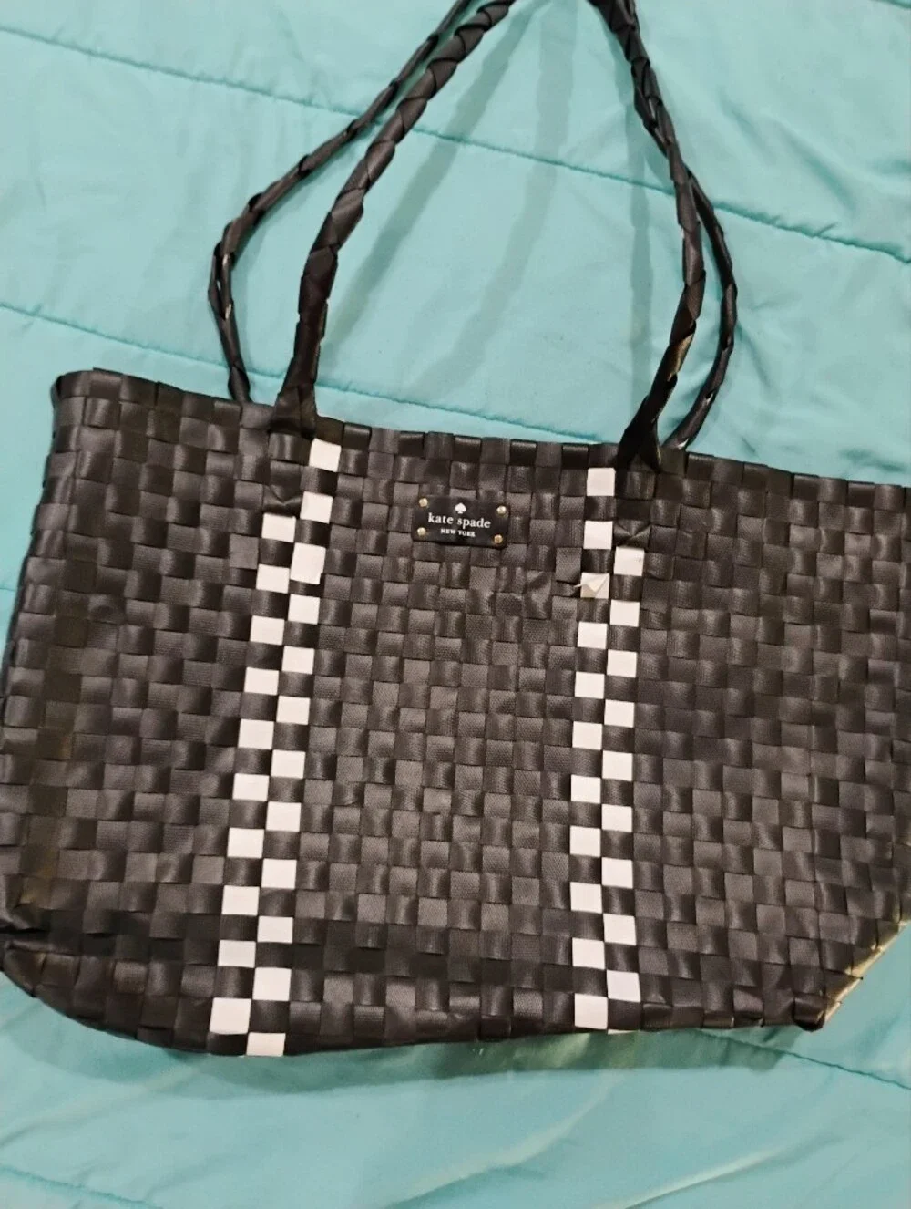 kate spade Black Woven Tote with White Accent